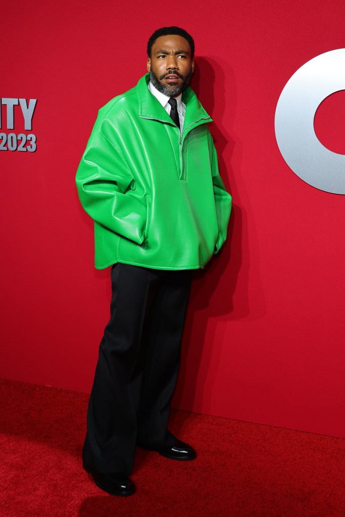 Donald Glover Wearing Green Leather Coat