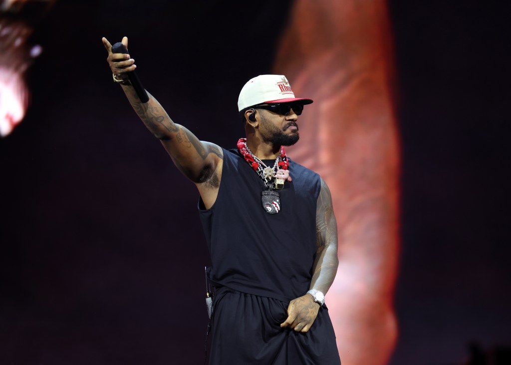 Bryson Tiller performs onstage as a special guest of Drake during day one of Wireless Festival 2025